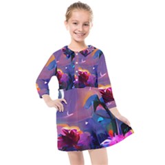 Floral Kids  Quarter Sleeve Shirt Dress by Dazzleway