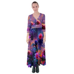 Floral Button Up Maxi Dress by Dazzleway