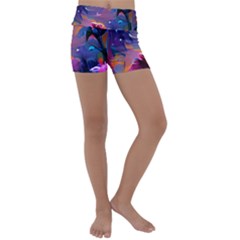 Floral Kids  Lightweight Velour Yoga Shorts by Dazzleway