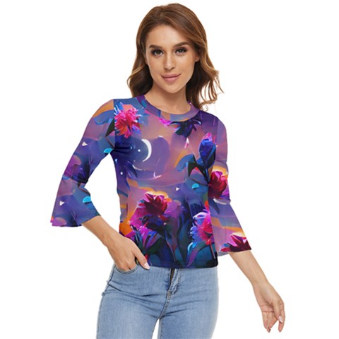 Floral Bell Sleeve Top by Dazzleway