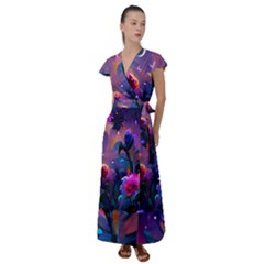 Floral Flutter Sleeve Maxi Dress by Dazzleway