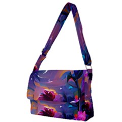 Floral Full Print Messenger Bag (l) by Dazzleway