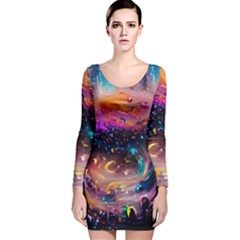 Galaxy Glass Long Sleeve Velvet Bodycon Dress