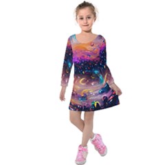 Galaxy Glass Kids  Long Sleeve Velvet Dress