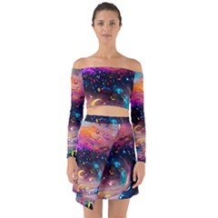 Galaxy Glass Off Shoulder Top With Skirt Set by Dazzleway