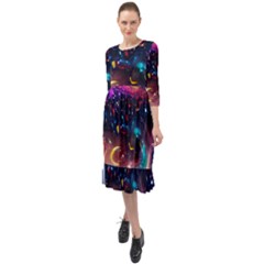 Galaxy Glass Ruffle End Midi Chiffon Dress by Dazzleway