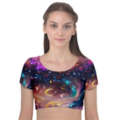 Galaxy Glass Velvet Short Sleeve Crop Top  by Dazzleway