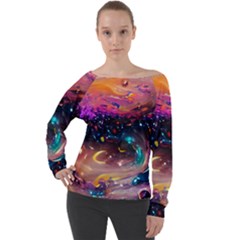 Galaxy Glass Off Shoulder Long Sleeve Velour Top by Dazzleway