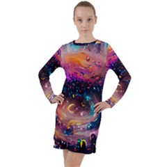 Galaxy Glass Long Sleeve Hoodie Dress