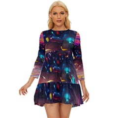 Galaxy Glass Long Sleeve Babydoll Dress by Dazzleway