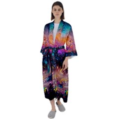 Galaxy Glass Maxi Satin Kimono by Dazzleway