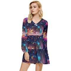 Galaxy Glass Tiered Long Sleeve Mini Dress by Dazzleway