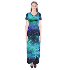 Blue Galaxy Short Sleeve Maxi Dress by Dazzleway