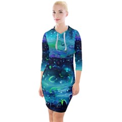 Blue Galaxy Quarter Sleeve Hood Bodycon Dress by Dazzleway