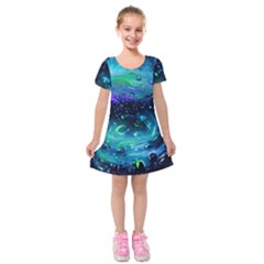 Blue Galaxy Kids  Short Sleeve Velvet Dress