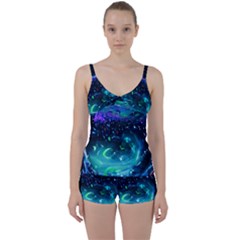 Blue Galaxy Tie Front Two Piece Tankini by Dazzleway