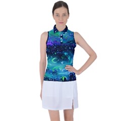 Blue Galaxy Women s Sleeveless Polo Tee by Dazzleway