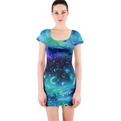 Blue Galaxy Short Sleeve Bodycon Dress by Dazzleway