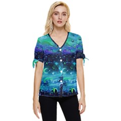 Blue Galaxy Bow Sleeve Button Up Top by Dazzleway