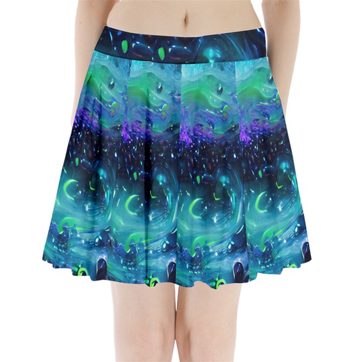 Blue galaxy Pleated Mini Skirt