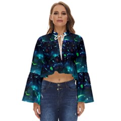 Blue Galaxy Boho Long Bell Sleeve Top by Dazzleway