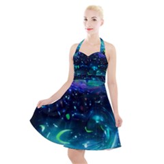 Blue Galaxy Halter Party Swing Dress  by Dazzleway