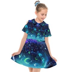 Blue Galaxy Kids  Short Sleeve Shirt Dress by Dazzleway