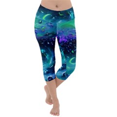 Blue Galaxy Lightweight Velour Capri Yoga Leggings by Dazzleway