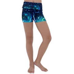 Blue Galaxy Kids  Lightweight Velour Yoga Shorts by Dazzleway