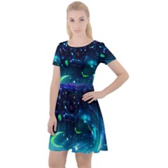 Blue Galaxy Cap Sleeve Velour Dress  by Dazzleway