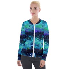 Blue Galaxy Velvet Zip Up Jacket by Dazzleway