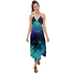 Blue Galaxy Halter Tie Back Dress  by Dazzleway