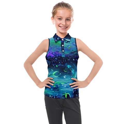 Blue Galaxy Kids  Sleeveless Polo Tee by Dazzleway