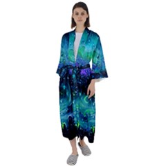 Blue Galaxy Maxi Satin Kimono by Dazzleway