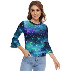 Blue Galaxy Bell Sleeve Top