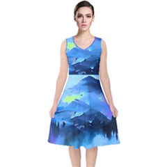 Moon Mountains V-neck Midi Sleeveless Dress  by Dazzleway