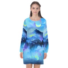 Moon Mountains Long Sleeve Chiffon Shift Dress  by Dazzleway