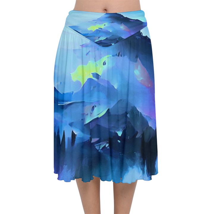 Moon mountains Velvet Flared Midi Skirt