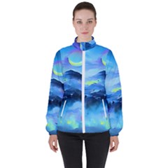 Moon Mountains Women s High Neck Windbreaker by Dazzleway