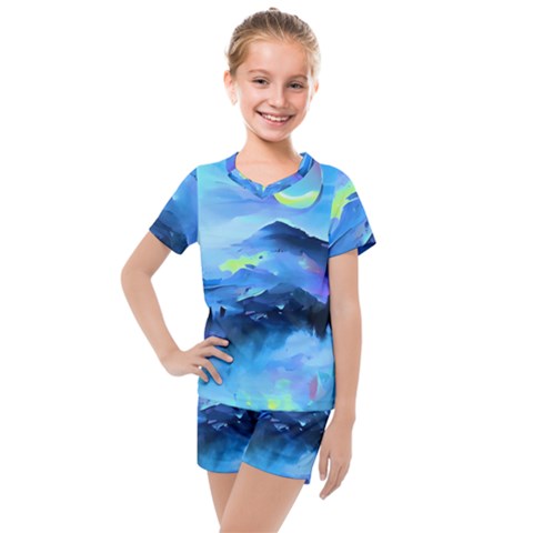 Moon Mountains Kids  Mesh Tee And Shorts Set by Dazzleway