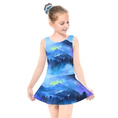 Moon Mountains Kids  Skater Dress Swimsuit by Dazzleway