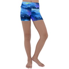 Moon Mountains Kids  Lightweight Velour Yoga Shorts by Dazzleway