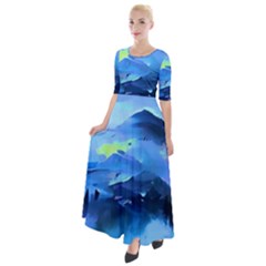 Moon Mountains Half Sleeves Maxi Dress by Dazzleway