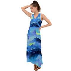 Moon Mountains V-neck Chiffon Maxi Dress by Dazzleway