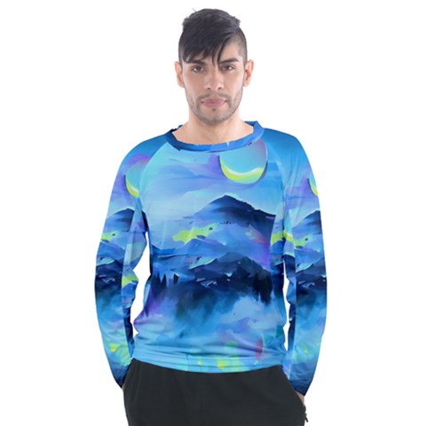 Moon Mountains Men s Long Sleeve Raglan Tee by Dazzleway