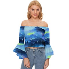 Moon Mountains Off Shoulder Flutter Bell Sleeve Top