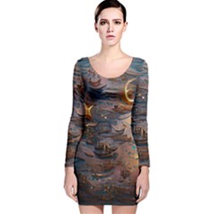 Sky Ship Long Sleeve Velvet Bodycon Dress by Dazzleway