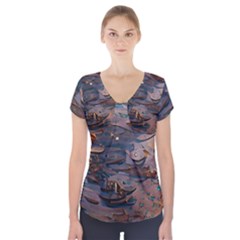 Sky Ship Short Sleeve Front Detail Top by Dazzleway