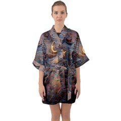 Sky Ship Half Sleeve Satin Kimono  by Dazzleway