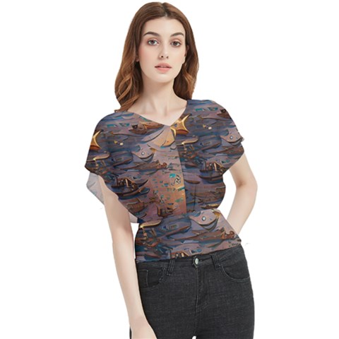 Sky Ship Butterfly Chiffon Blouse by Dazzleway